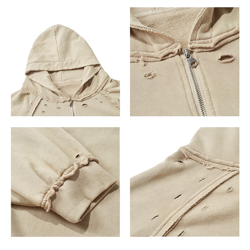 Retro trend ripped loose zipper jacket