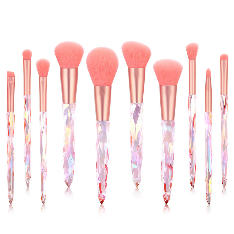 10 Crystal makeup brushes with diamond handle Pink - Shop at LoveMi