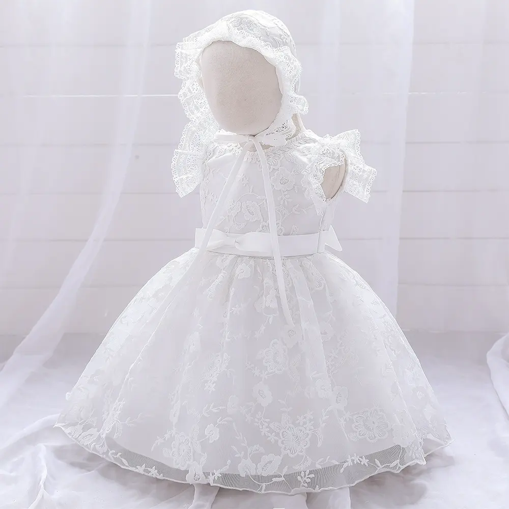 Children's White Wedding Princess Dress Pattern Lace