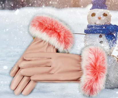 Touch Screen Leather Warm And Velvet Fashion Leather Gloves Pink - Shop at LoveMi