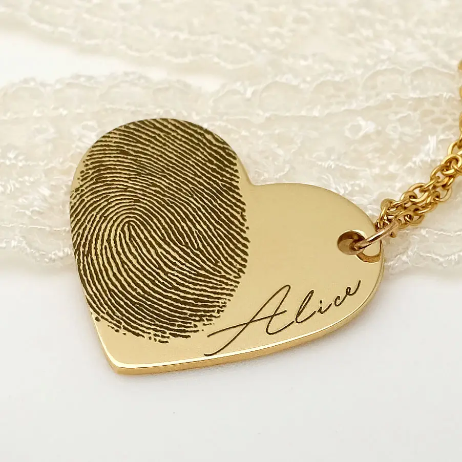 Personalized Fingerprint Necklace Custom Heart Name Memorial Gift Christmas