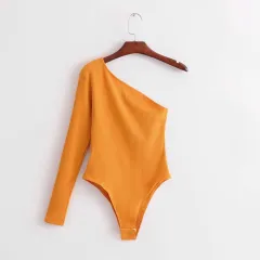 One-shoulder long-sleeved one-piece T-shirt - Yellow - View 1