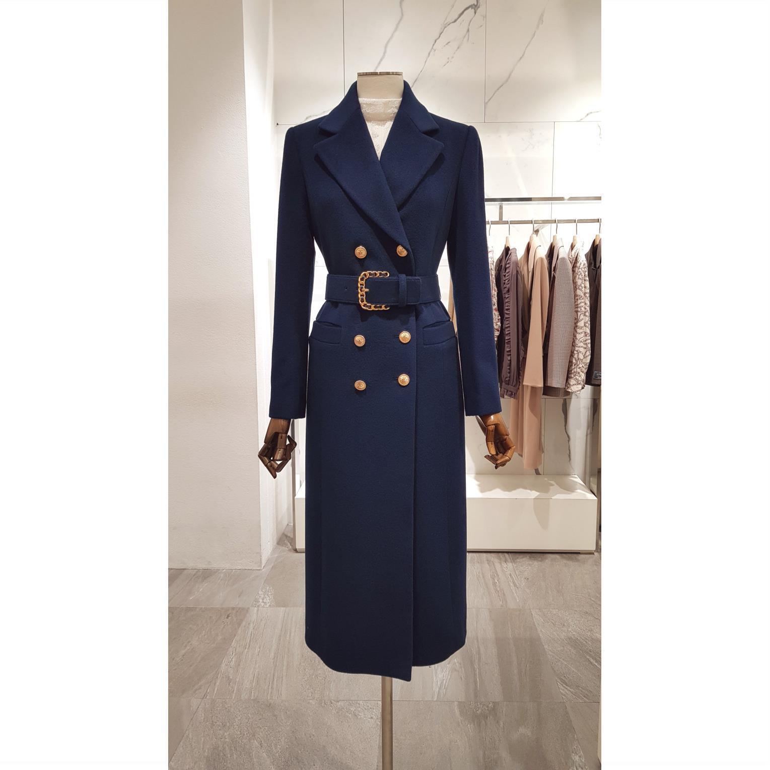 New fashion style long thick woolen coat Navy Blue - Shop at LoveMi