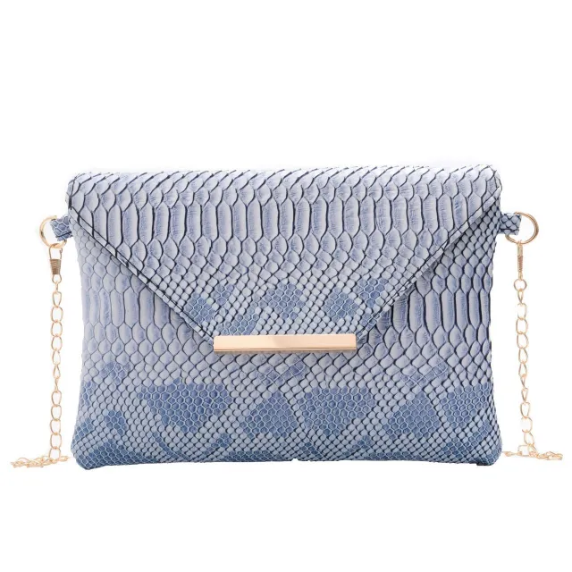 Crossbody snake print envelope bag large capacity temperament pu female bag Blue - Shop at LoveMi