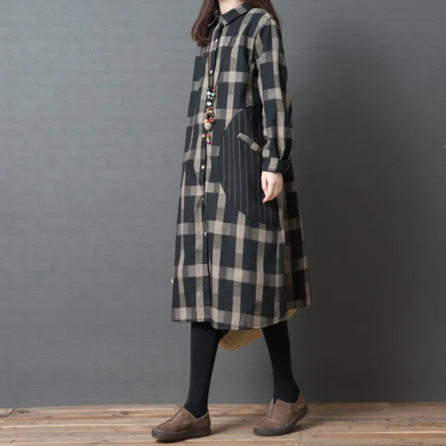 Women's fashion large cotton plaid skirt Black - Shop at LoveMi