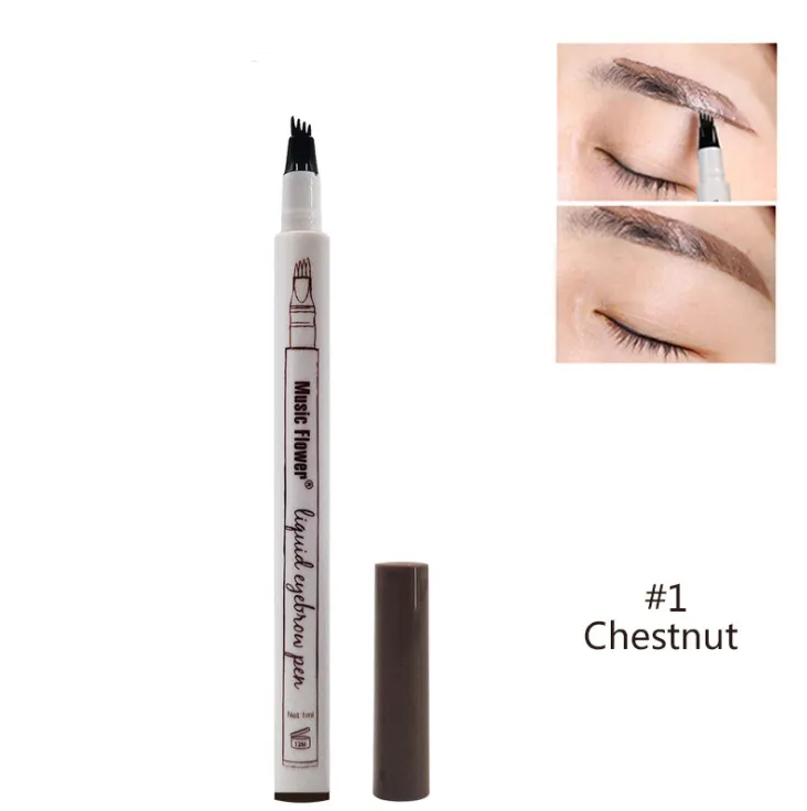 Waterproof Natural Eyebrow Pen Four-claw Eye Brow Tint Fork Tip Eyebrow Tattoo Pencil - Chestnut3Pc