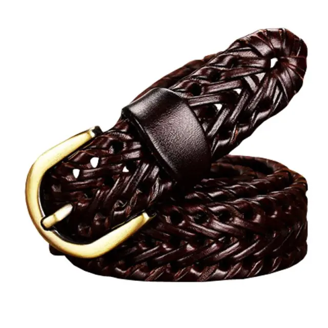 Ladies hand woven leather belt 2.5 Coffee - Shop at LoveMi