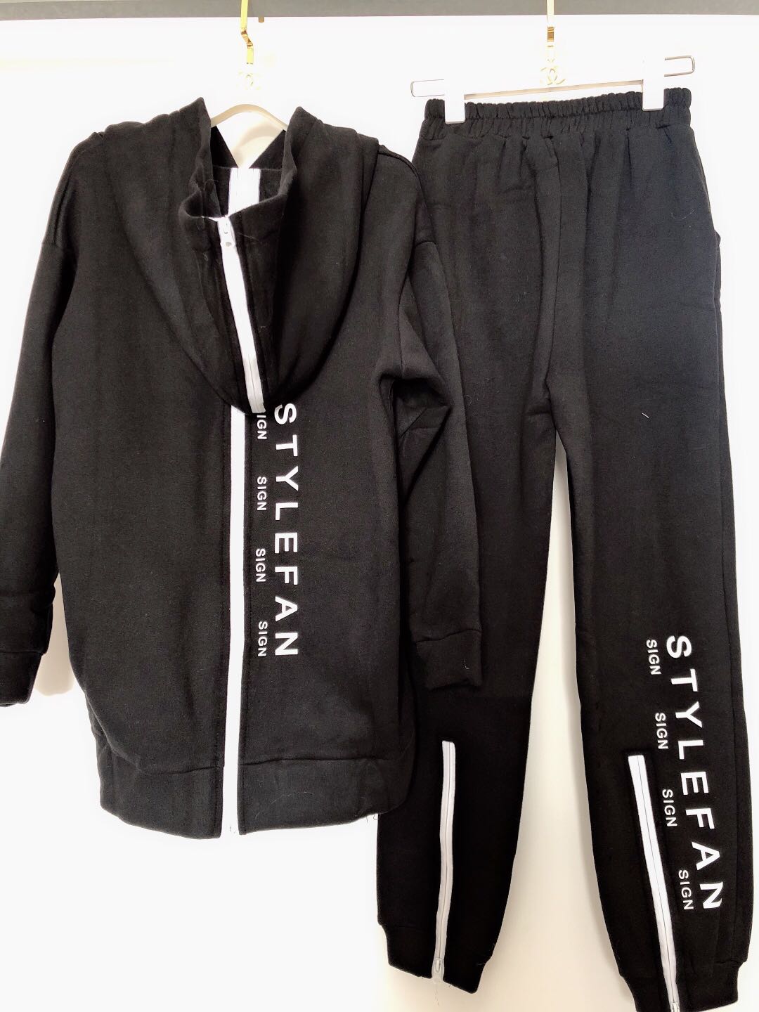 Hooded plus fleece casual loose two-piece suit