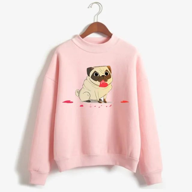 Beautiful and cute pug print sweatshirt Pink C - Shop at LoveMi