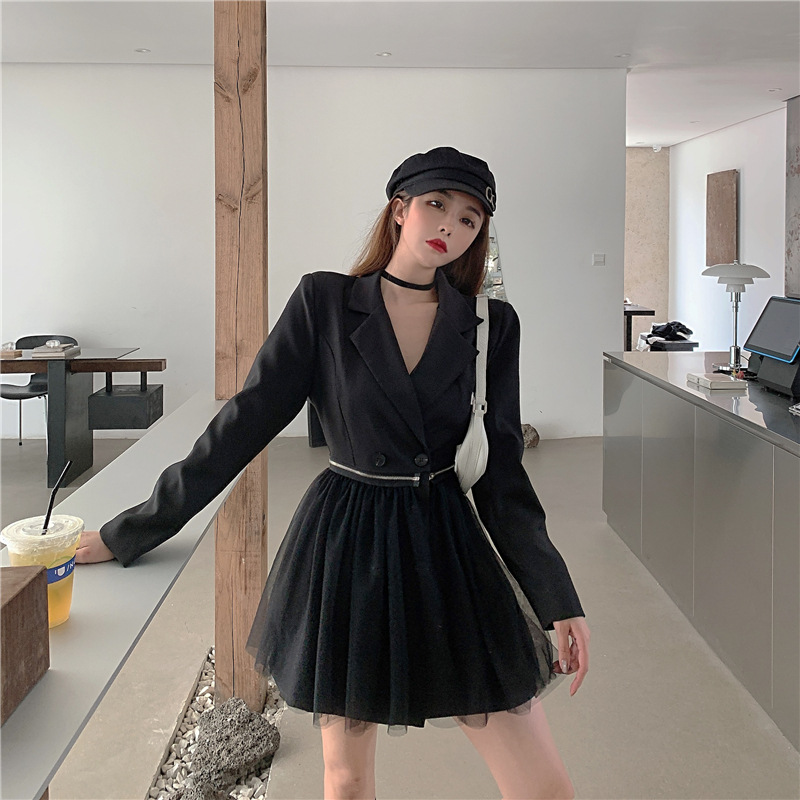 Detachable mesh suit dress Black - Shop at LoveMi