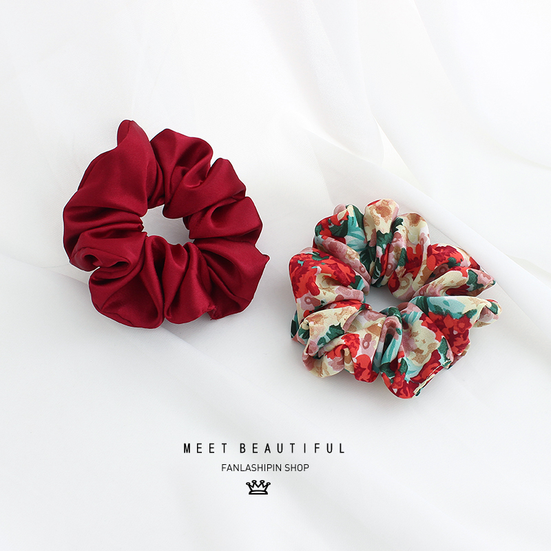 Fan La ins retro oil painting style large intestine hair ring of dressing hair rubber band large intestine ring forest head flower jewelry Wine Red - Shop at LoveMi