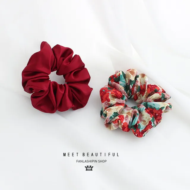 Fan La ins retro oil painting style large intestine hair ring of dressing hair rubber band large intestine ring forest head flower jewelry Wine Red - Shop at LoveMi