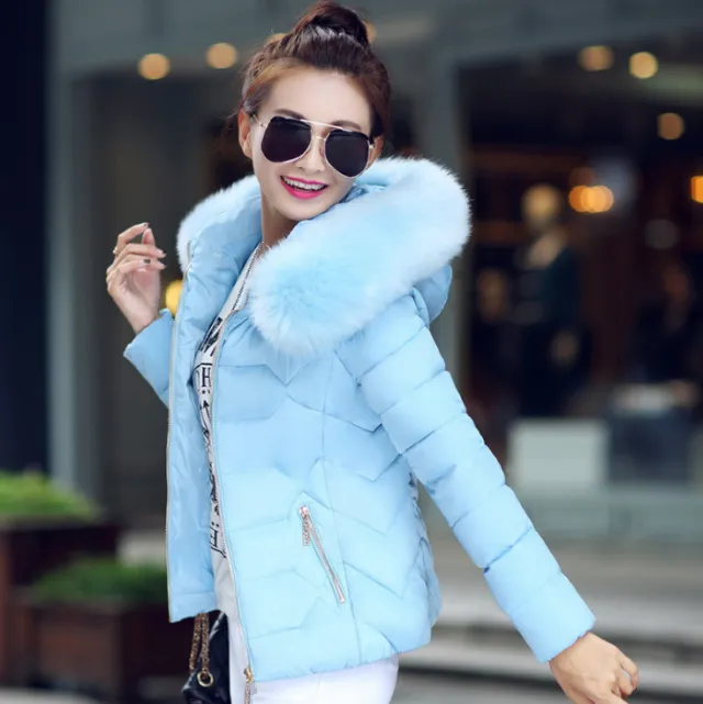 Unten Mantel Weibliche Dunne Winter Jacken Frauen Neue Heibe Pelz Kragen Mit Kapuze Warme Frauen Unten Jacke Oberbekleidung Winter Mantel Frauen ... Blue - Shop at LoveMi