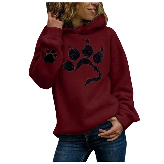 Printed cat paw casual sweater Red - Shop at LoveMi