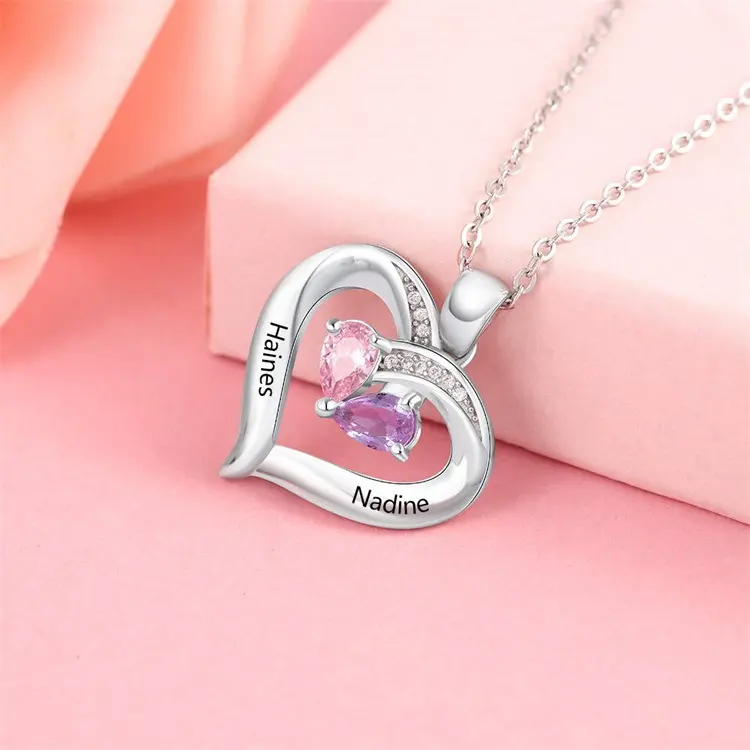 Gemstone Necklace Female Heart-shaped Couple Custom Lettering Pendant Gift