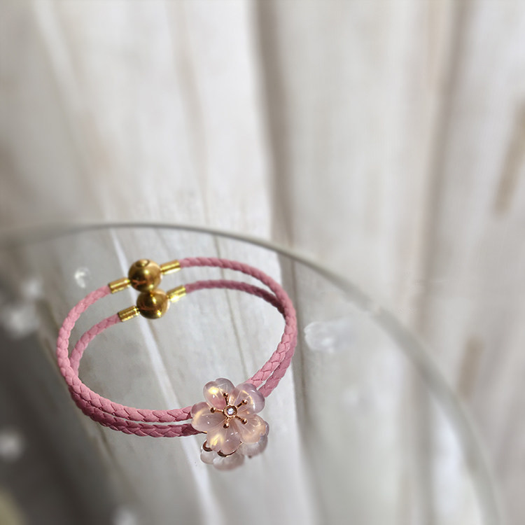 Pink chalcedony rose gold pendant bracelet