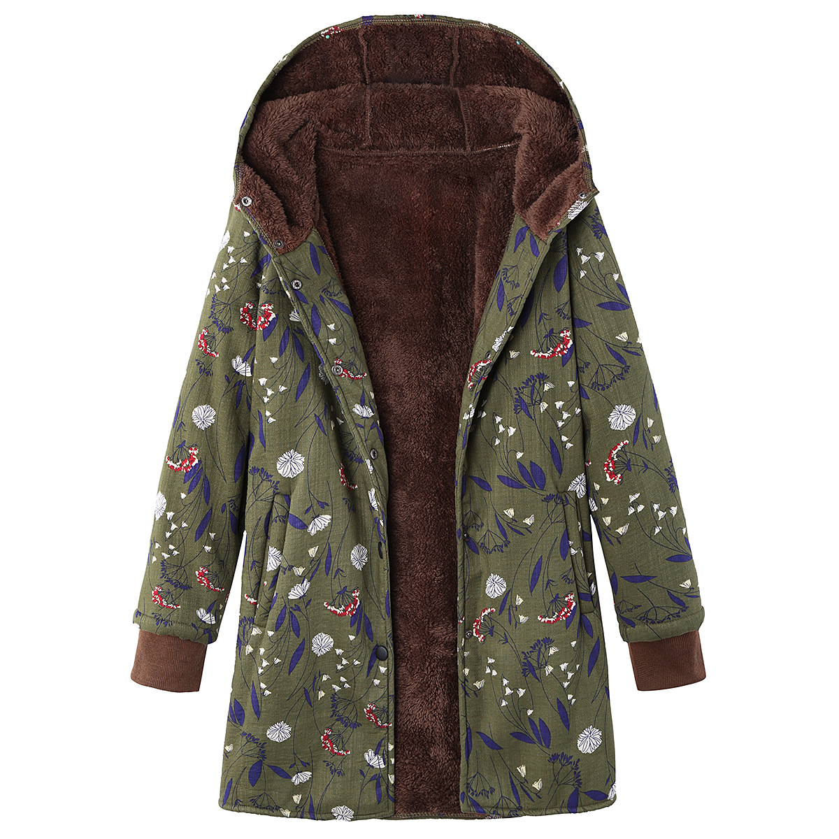 Flower print plus size hooded jacket
