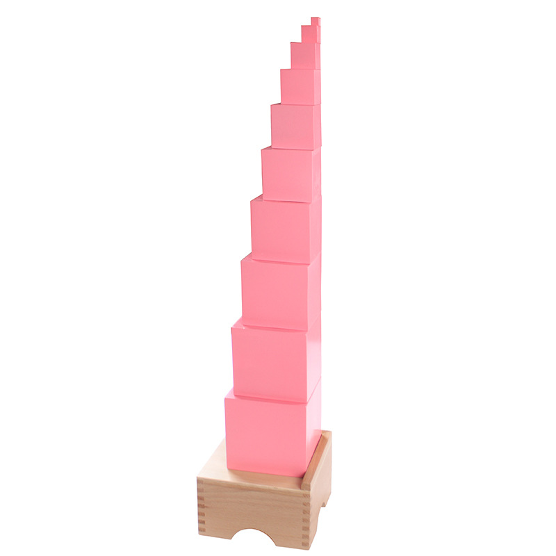 Montessori Sensorial Materials Pink Tower Family Set Wooden Building Blocks Toy