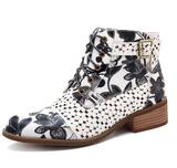 Color matching flower foreign style women's short boots