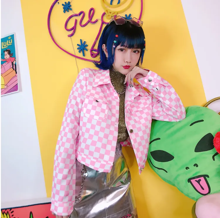 Harajuku Style Checkerboard Plaid Girl Version Lapels Early Autumn New Blazer
