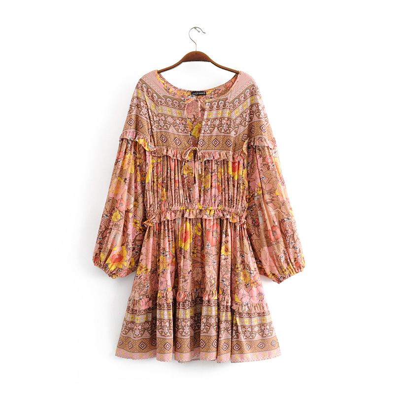 Copper Beaded Ruffled Loose Dress