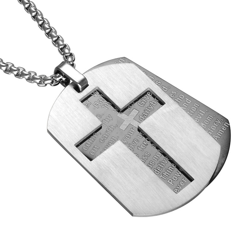 Stainless Steel Bible Verse Cross Army Pendant Necklace