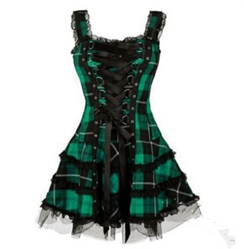 Air eyelet lace up short sleeveless skirt