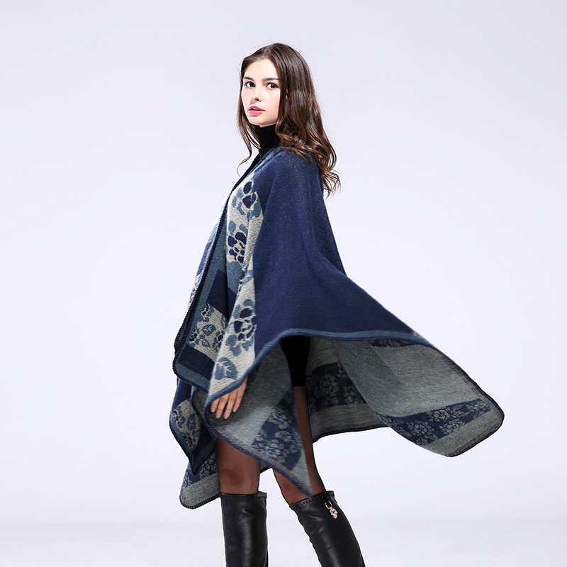 Thickened florets warm cashmere shawl cape