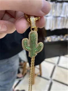 Cactus Pendant Hip Hop Couple Necklace Trend - Golden 60Cm - View 1