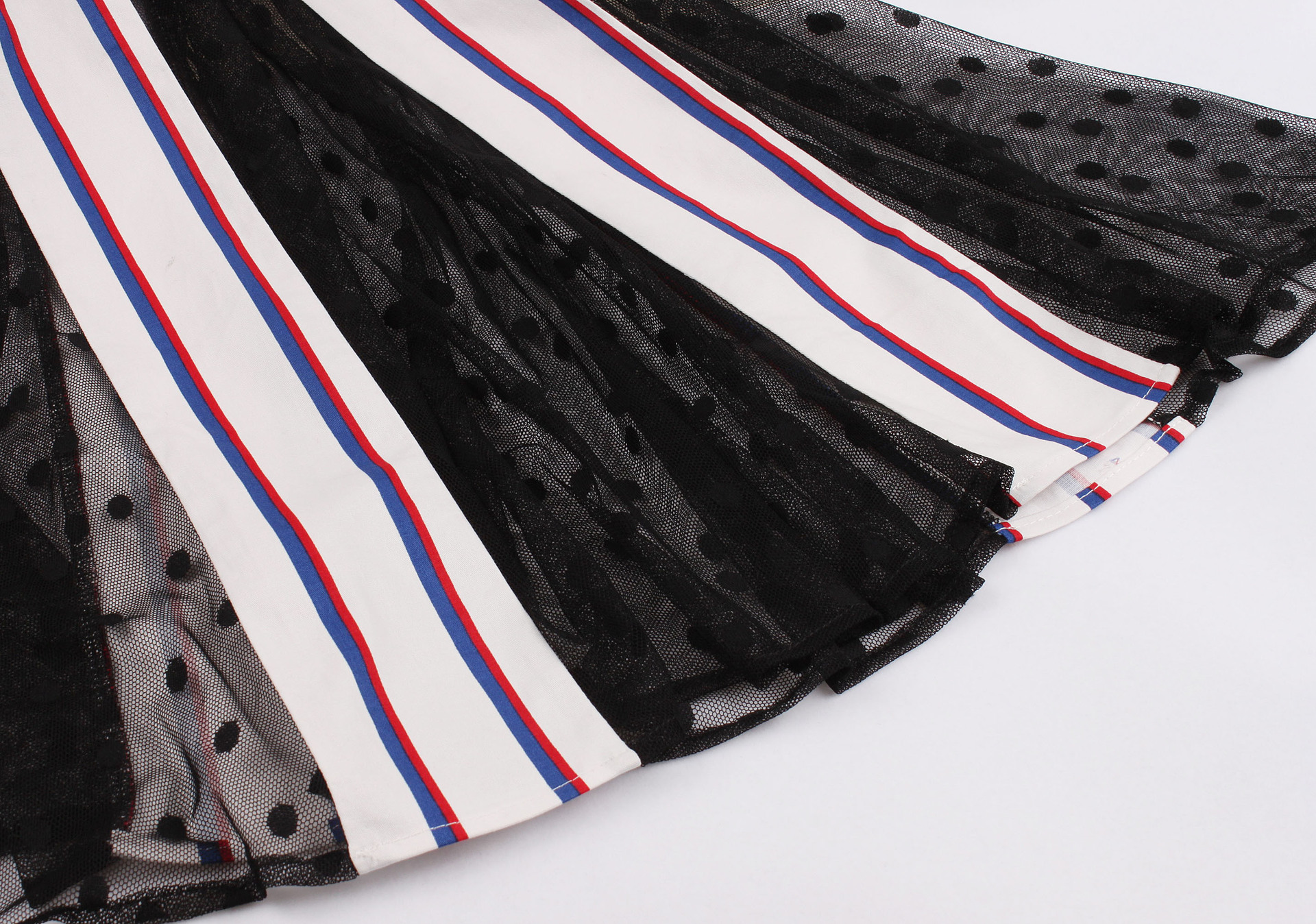 Striped mesh stitching square neck dress