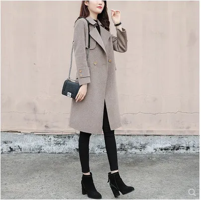 Women's mid length Hepburn style woolen coat Cool Coffee - Shop at LoveMi