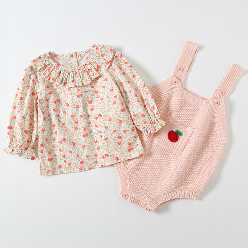 Two-piece woolen jumpsuit baby shirt