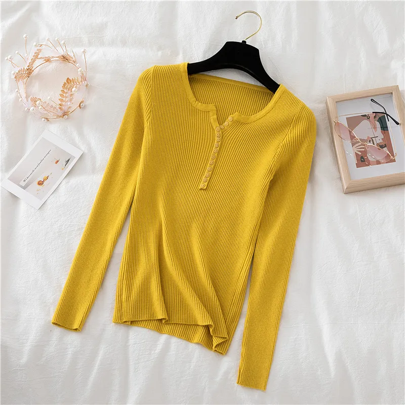 V-neck black knitted bottoming shirt women autumn - Yellow
