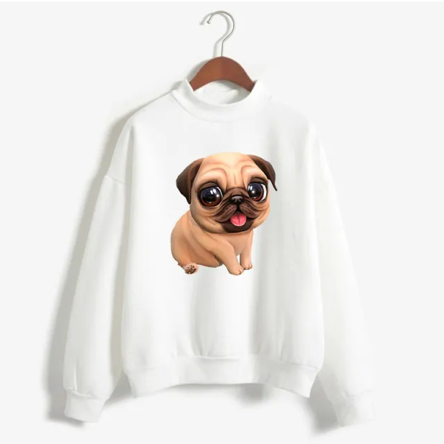 Beautiful and cute pug print sweatshirt White A - Shop at LoveMi