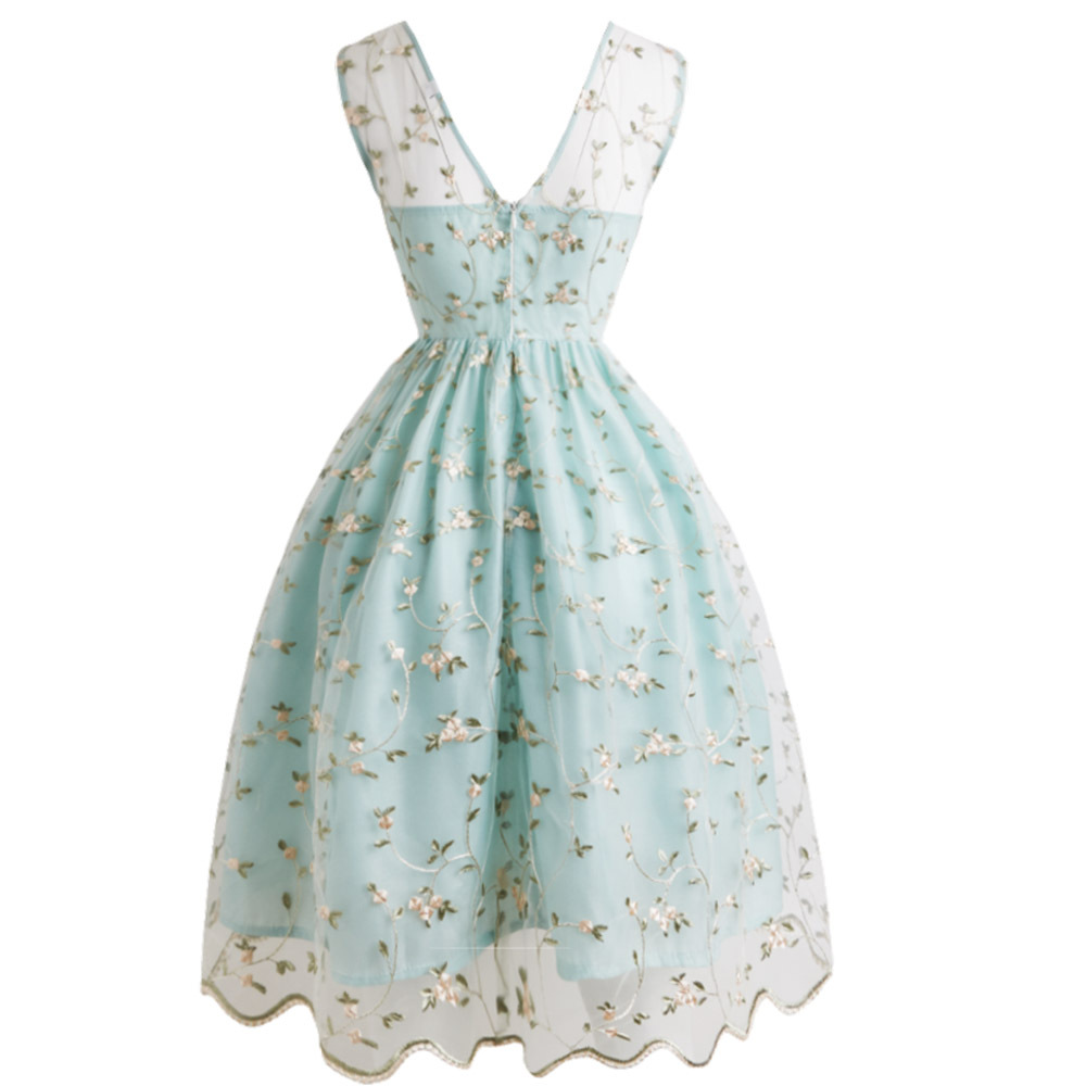 Ladies' mesh embroidered lace sleeveless dress