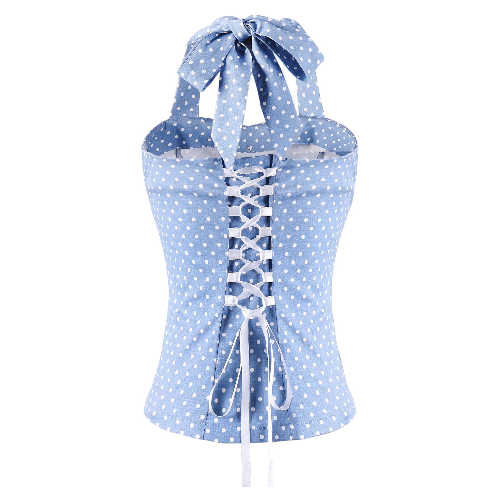 Retro gentle wind wave point one-neck halterneck top