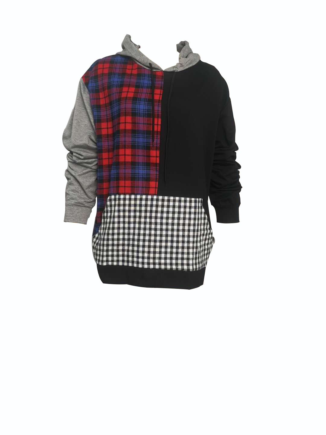 Check print round neck long sleeves