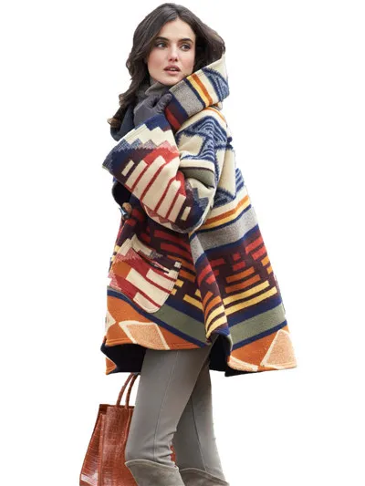 Long sleeved hooded coat printed woolen Printed - Shop at LoveMi