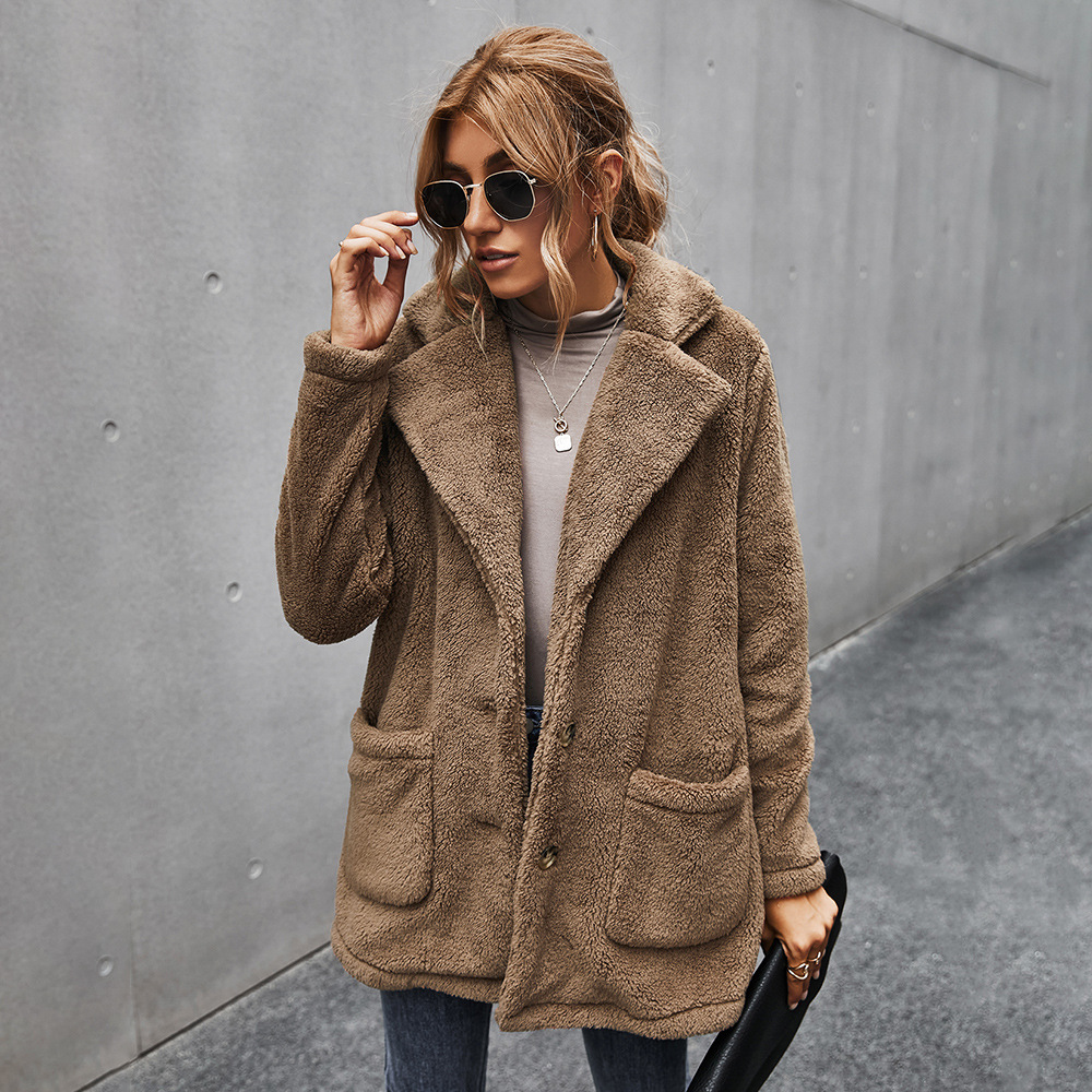 Women's plush lapel plush coat