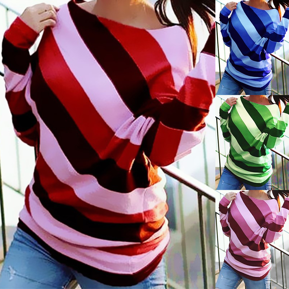 Stripe Print Crew Neck Long Sleeve