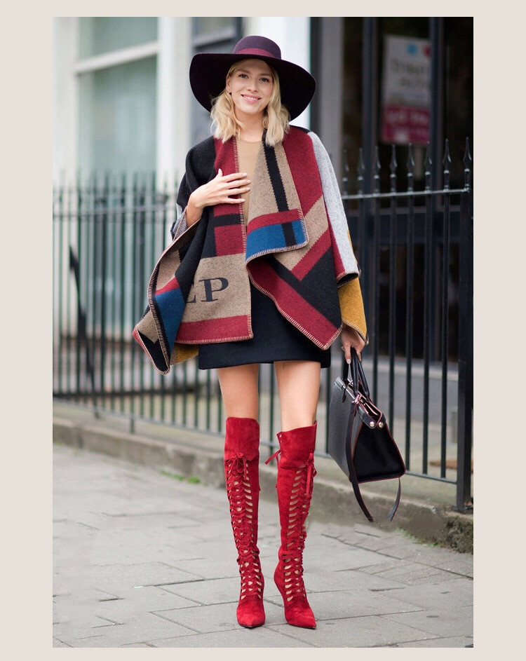 Color big color block cashmere wool shawl cloak