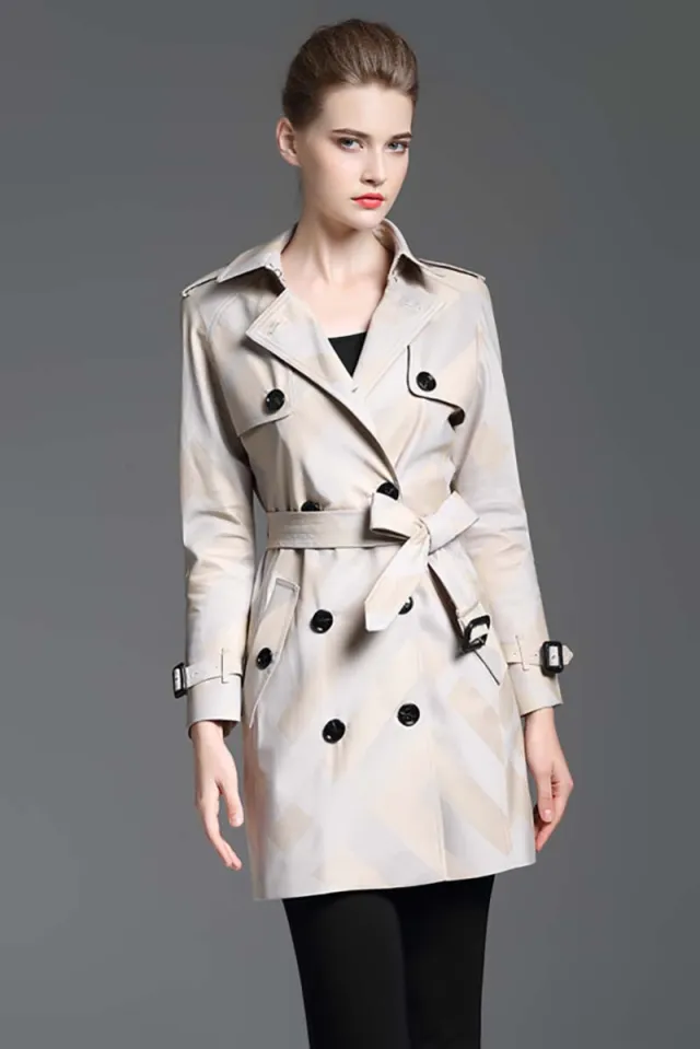 Plaid waterproof windbreaker coat Beige - Shop at LoveMi