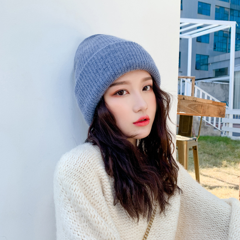 Rabbit fur thick warm woolen hat and scarf set