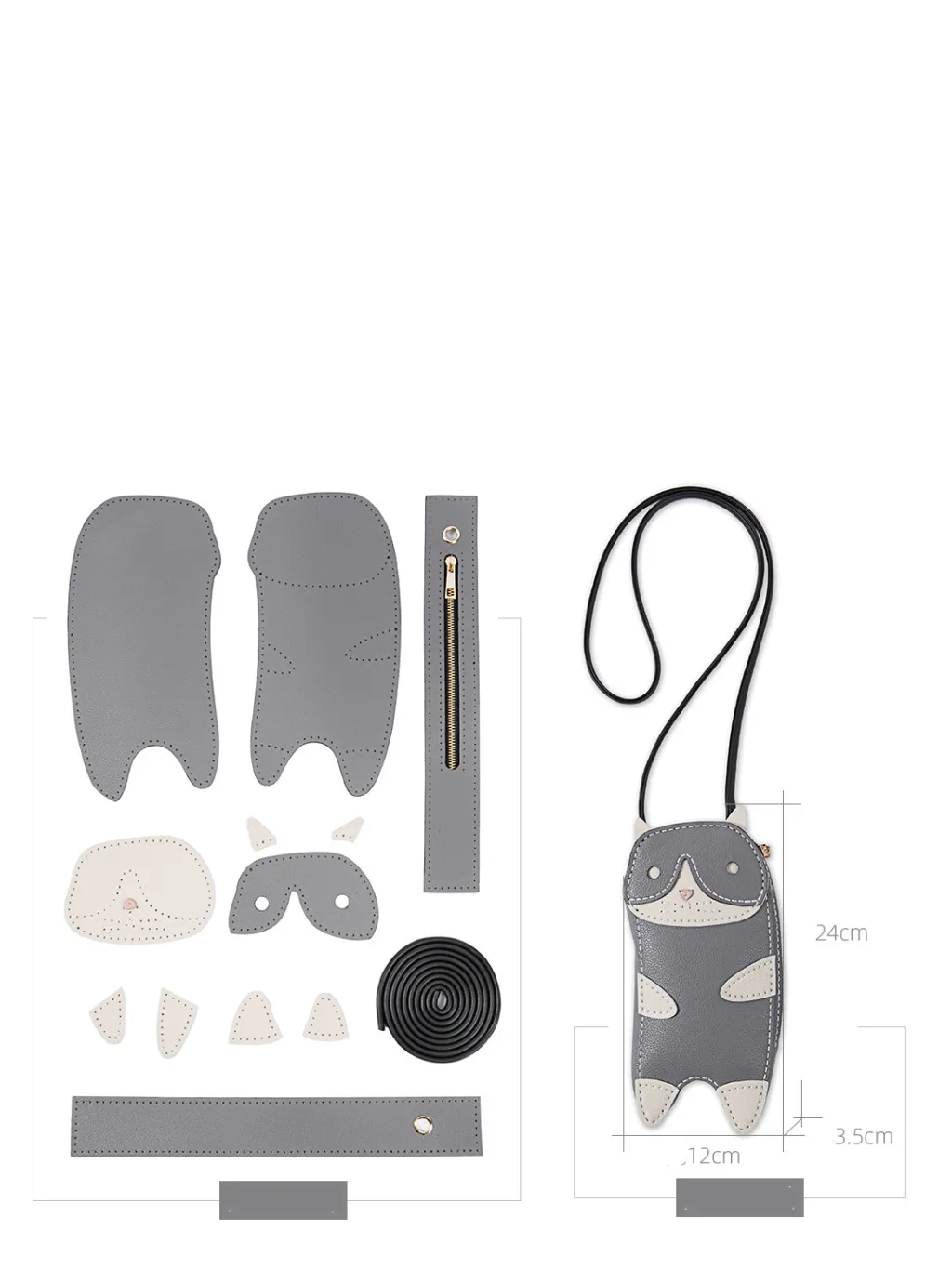 Hand-stitched homemade material package - Grey