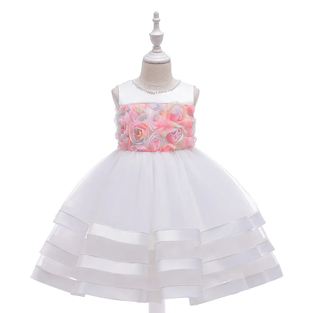 Children's dress, princess dress, pearl three-dimensional flower dress