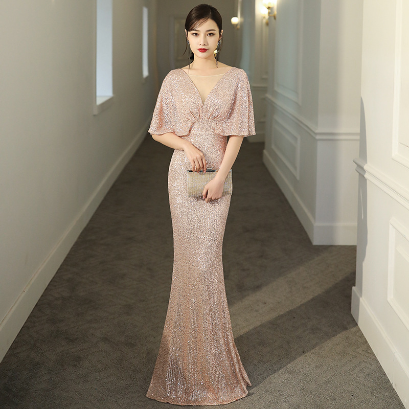 Dark green evening dress female annual party temperament Gold - Shop at LoveMi