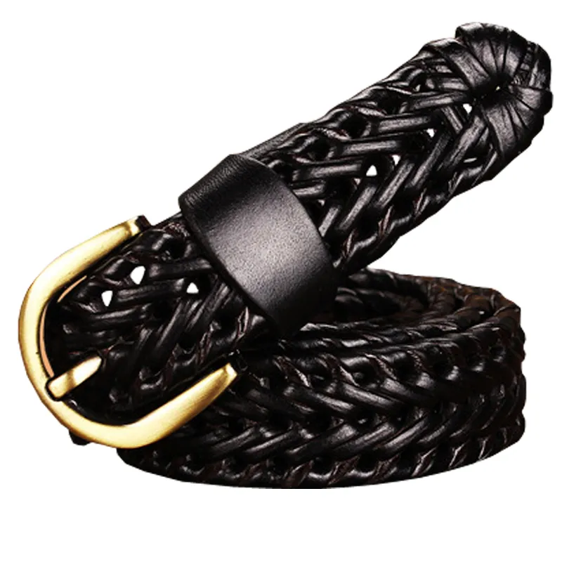 Ladies hand-woven leather belt - 2.5 Black