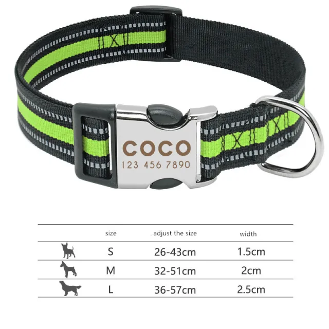 Custom Reflective Pet Leash Tag Collar Nylon Engraved Name for Small Medium Large Dog Green - Shop at LoveMi