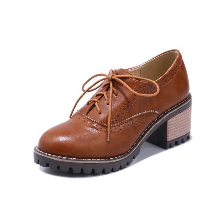 Carved hollowed out lacing single shoes Yellow - Shop at LoveMi