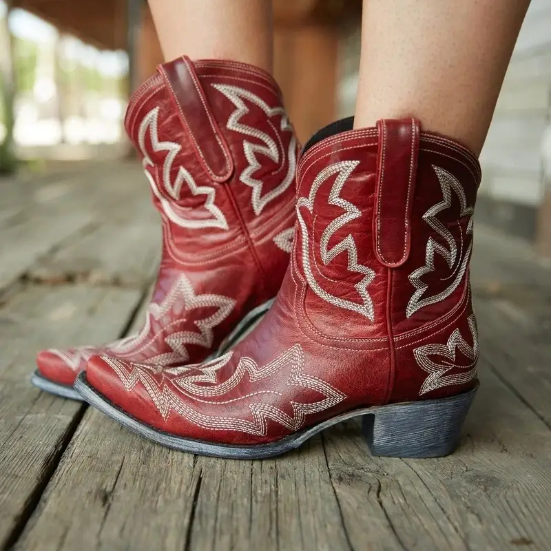 Women's thick heel boots embroidered Martin boots